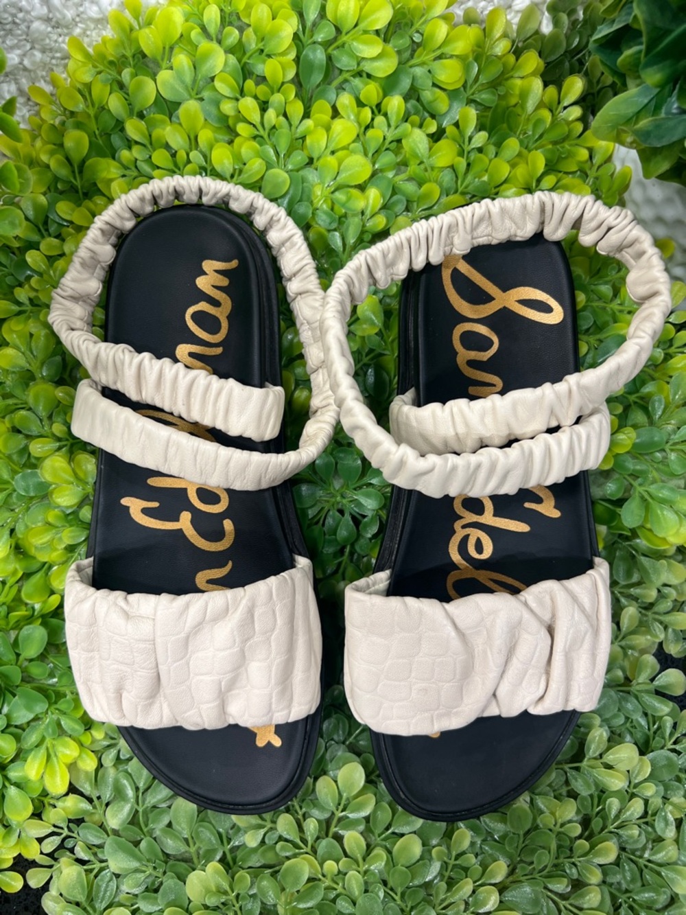 Sam Edelman Cream Ruched Slide Sandals - Picture 2 of 9